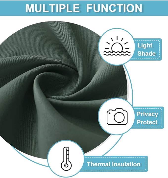 RYB HOME Dark Green Small Blackout Window Curtains - Image 8