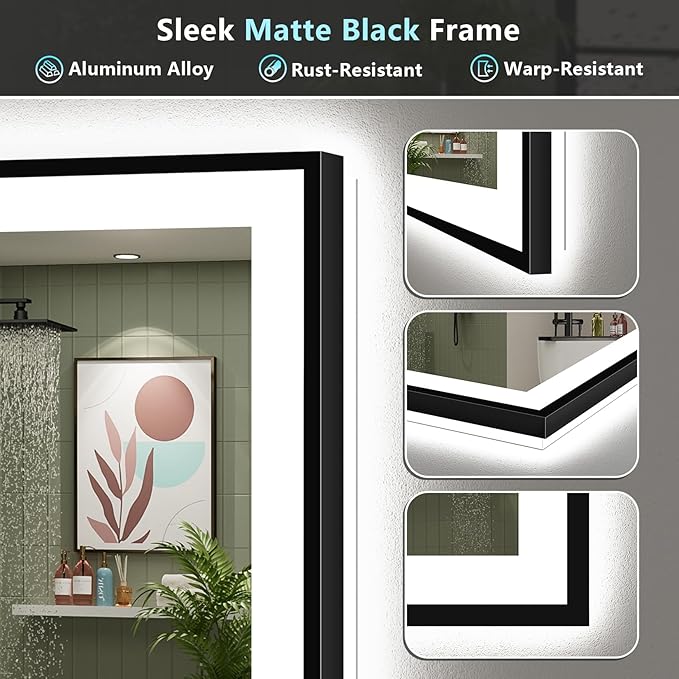 44x32 Black Framed LED Bathroom Mirror - Image 9