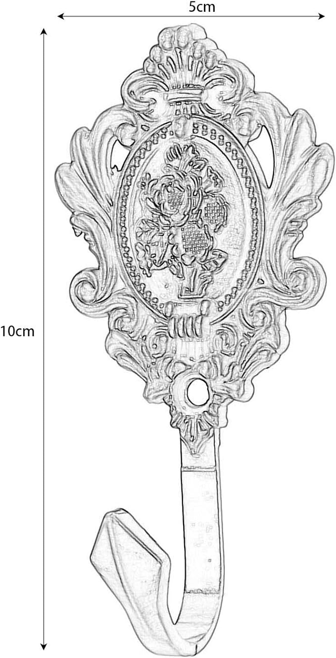 2Pcs Wall Hooks Gold Rose Pattern Carved Vintage Drapery Clothes Key Hook - Image 4