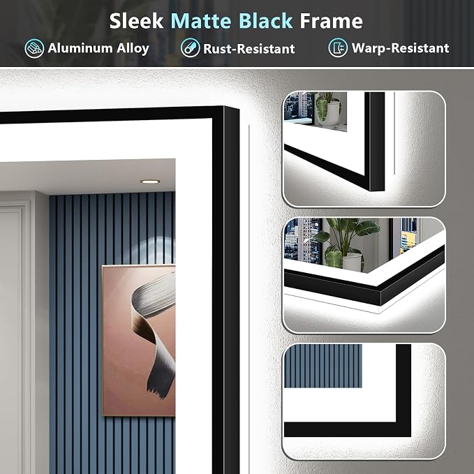 66x40 Black Framed LED Bathroom Mirror - Image 9