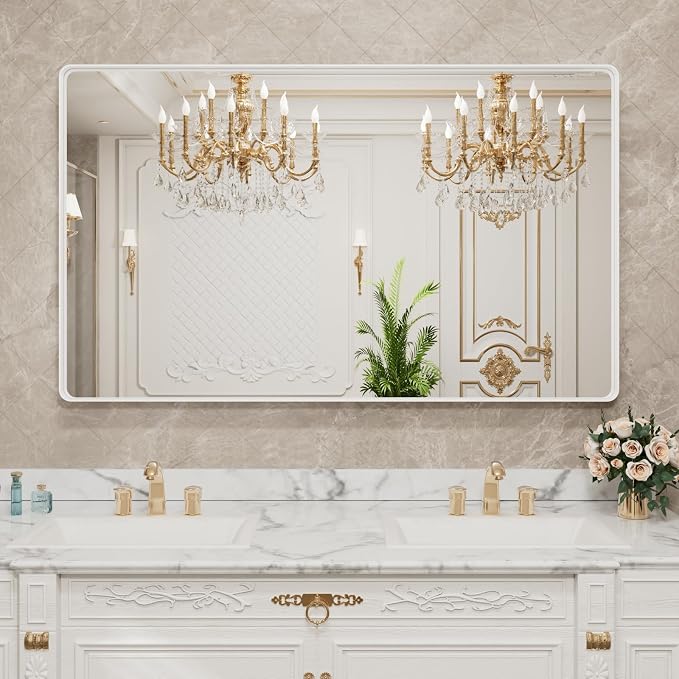 LOAAO 50x30 Inch White Metal Framed Bathroom Mirror - Image 8