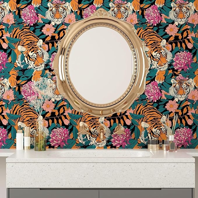 BOKEBEVE Tiger Head Peel and Stick Wallpaper Animal Print Wallpapers Blue - Image 6