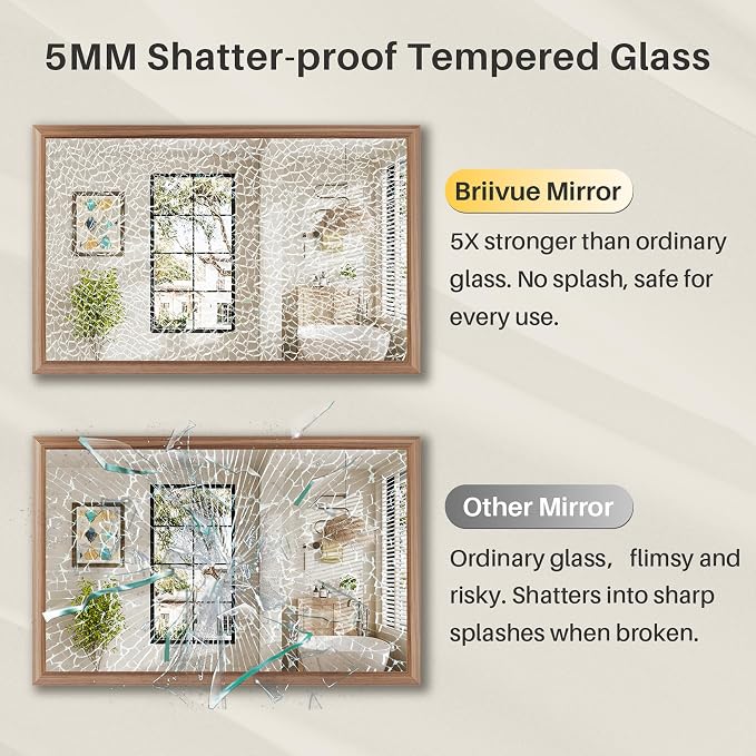 36x36 Inch Bathroom Mirror for Wall, Anti-Rust Walnut Wood Grain Metal Framed - Image 7