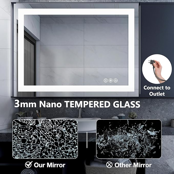 DUMOS 24.1"x32.1" LED Bathroom Mirror, Smart Anti-Fog Bathroom Vanity Mirror - Image 7