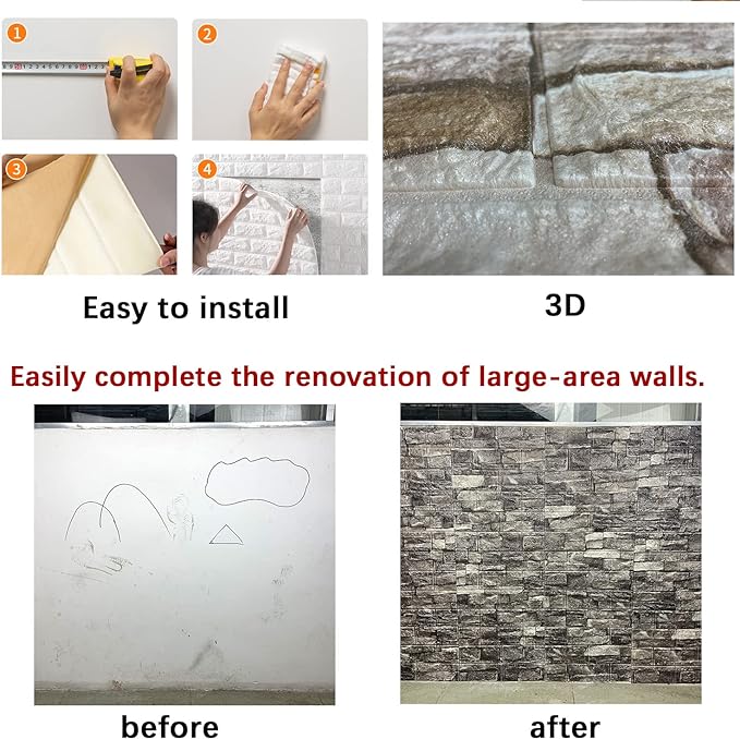 20PCS 3D Wall Panels Peel and Stick Foam 3D Brick Wallpaper Peel and Stick Faux - Image 6