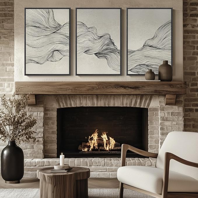 Large Framed Neutral Modern Abstract Wall Art, 3 Piece Black and Beige Canvas - Image 8
