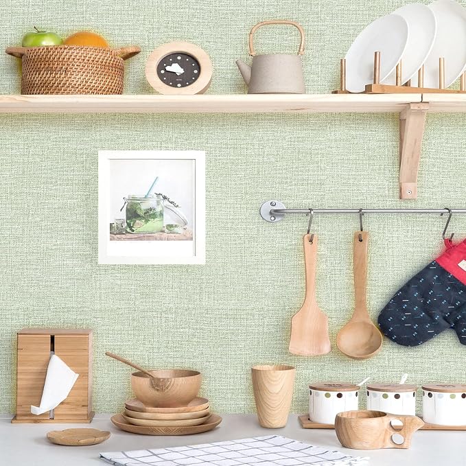 Amiya Grasscloth Wallpaper 17.3"x80" Sage Green Peel and Stick Faux Fabric - Image 9