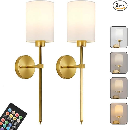 Battery Operated Wall Sconces Set of Two, Wireless Rechargeable Wall Light by KARTOOSH