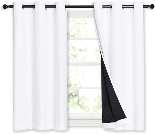 NICETOWN White 100% Blackout Curtains 45 inches Long, 2 Thick Layers Completely by NICETOWN