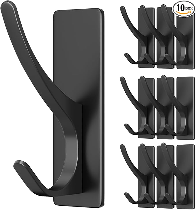 pickpiff 10 Pack Matt Black Self Adhesive Coat Hooks by pickpiff
