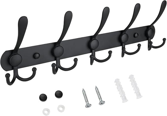 TICONN Wall Mounted Coat Rack, Five Heavy Duty Tri Hooks All Metal Construction by TICONN