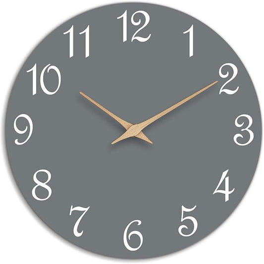Mosewa Wall Clock Gray Battery Operated Silent Non Ticking Simple Modern Wood by MOSEWAWALLCLOCK