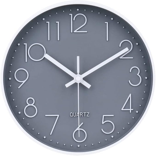 jomparis 10 Inch Gray Wall Clock Battery Operated Silent & Non-Ticking Wall by JOMPARIS