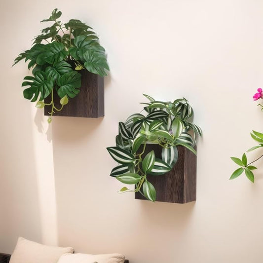 Wood Wall Planter Vase with Artificial Plants Wall Decor, Small Wall Plant by WOYOO