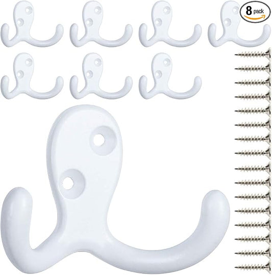 IBosins 8 Pack Heavy Duty Double Prong Coat Hooks Wall Mounted by IBosins