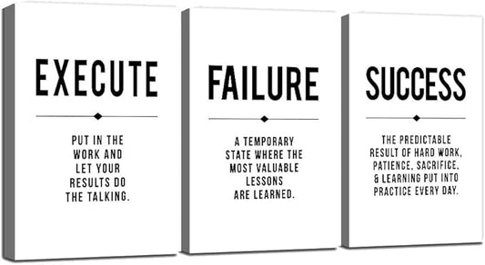 Framed Canvas Wall Art Success Quote, Office Wall Art, Positive Motivational by EPHANYART