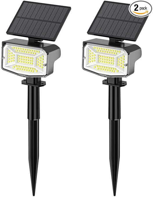 Solar Spot Lights Outdoor, 92 LEDs Landscape Lighting with 3 Lighting Modes and Auto On/Off, IP67 Waterproof Spotlights, Outdoor Solar Lights for Yard Garden, 2 Pack (Cool White)