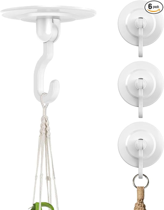 Adhesive Wall & Ceiling Decor Hooks: 6-Pack 3 lbs Heavy Duty No-Drill 360° by Unknown