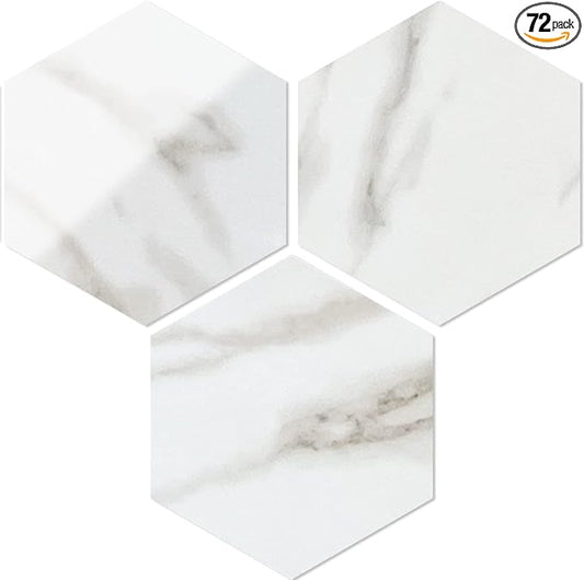 AULIGET 72 Piece Hexagon Tile Peel and Stick Backsplash, Polished White Marble by AULIGET