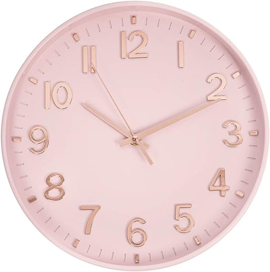 HZDHCLH Pink Wall Clocks Battery Operated, 12 inch Silent Non Ticking Modern by HZDHCLH