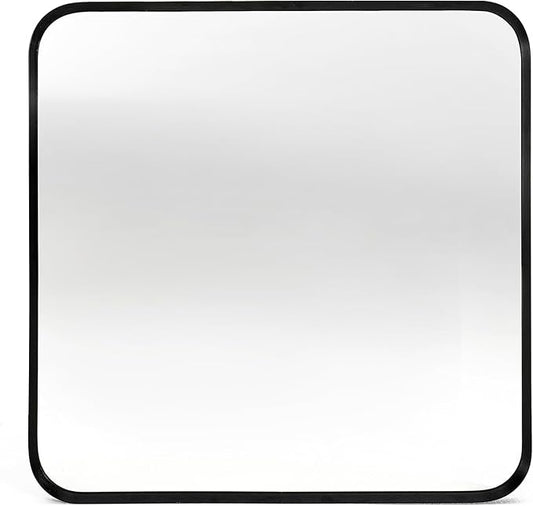 Wall Mount Mirror for Bathroom, Brushed Black Metal Framed Rounded Corner by Minuover