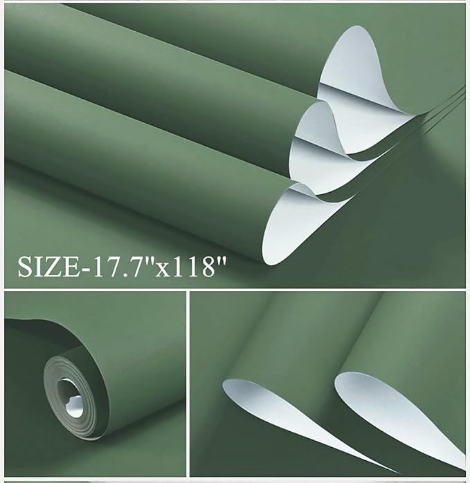 Dimoon 590''x23.6'' Green Peel and Stick Wallpaper Contact Paper Modern Self - Image 2