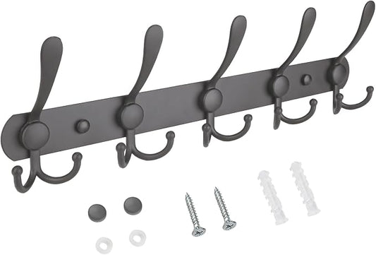 TICONN Wall Mounted Coat Rack, Five Heavy Duty Tri Hooks All Metal Construction by TICONN