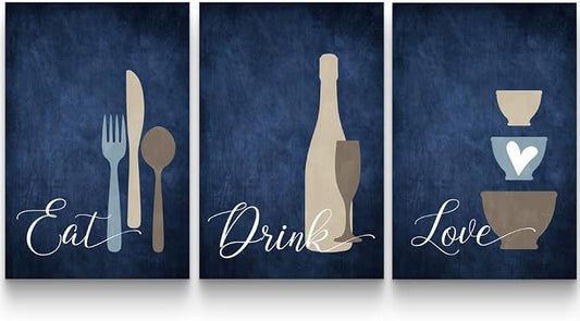GUBIYU Kitchen Wall Art Set of 3, Rustic Farmhouse Decor, Eat Drink Love Sign by GUBIYU
