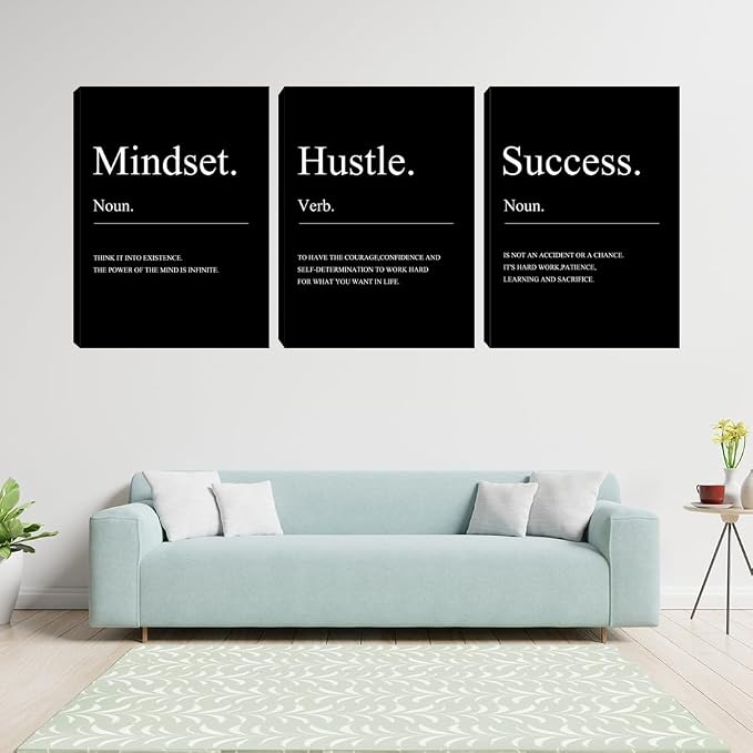 Motivational Wall Decor Black Mindset Canvas Wall Art Hustle Posters Prints - Image 2