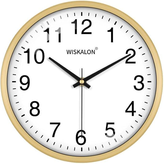 WISKALON 10 inch Wall Clock, Silent Non-Ticking Elegant Golden Frame Clock by WISKALON