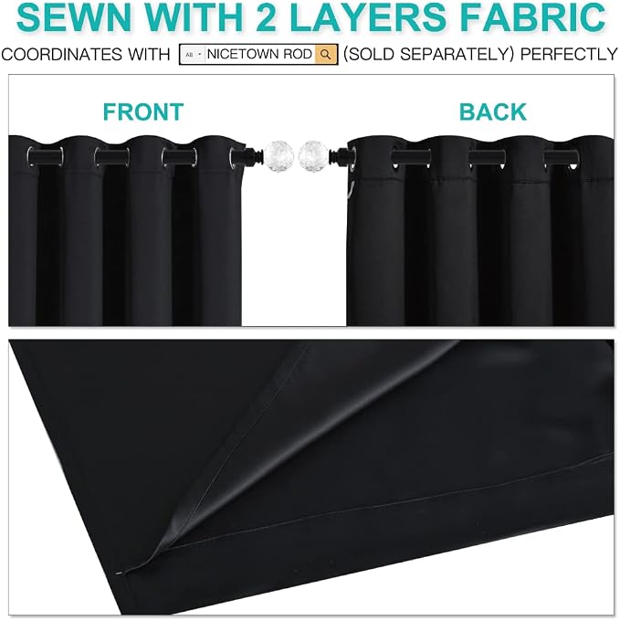 NICETOWN Complete 100% Blackout Curtain Set, Thermal Insulated & Energy - Image 5