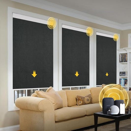 Motorized Smart Blinds With Remote, Grasscloth Fabric Roller Shades With by Enjoyyoursmartlife