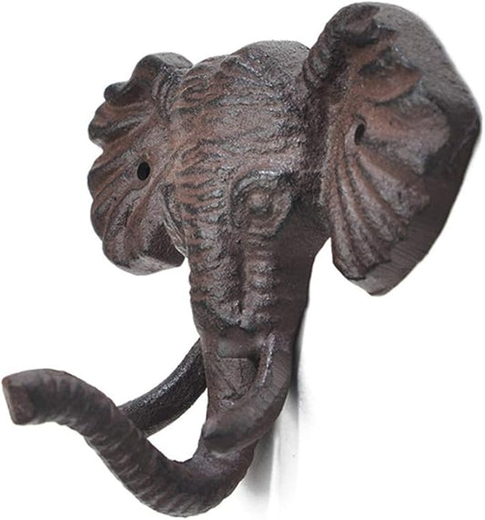 Antiqued Reproduction Cast Iron Elephant Head Single Hook Hanger Animal Shaped by Geenite
