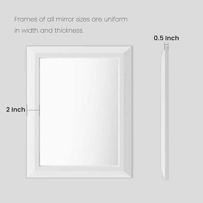 Amorho Bathroom Mirror, 60X36 Inch White Thick Metal Framed Wall Mirrors - Image 7