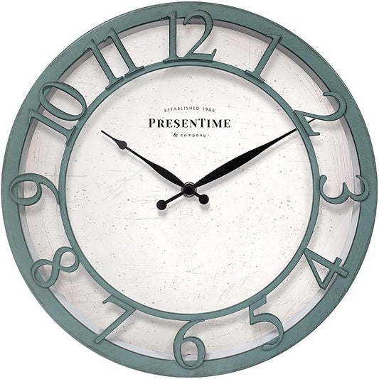 Presentime & Co 13" Farmhouse Series Wall Clock, Shiplap Style, Silent No by Presentime