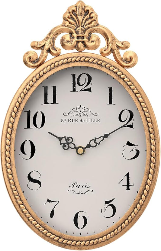Abdurey Small French Retro Decorative Wall Clock, Antique Gold Vintage Oval by Abdurey