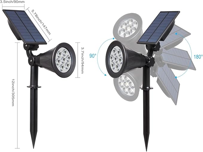 T-SUN Solar Spotlights, Color Changing 7 LED Waterproof Solar Garden Lights, Auto ON/OFF Adjustable Landscape Spot Lights, 2-IN-1 Solar Wall lights for Patio, Yard, Garden, Driveway, Pool Area(2 Pack)