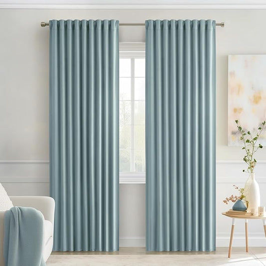 MIULEE Slate Blue Back Tab Blackout Curtains 84 Inch Length 2 Panels Set by MIULEE