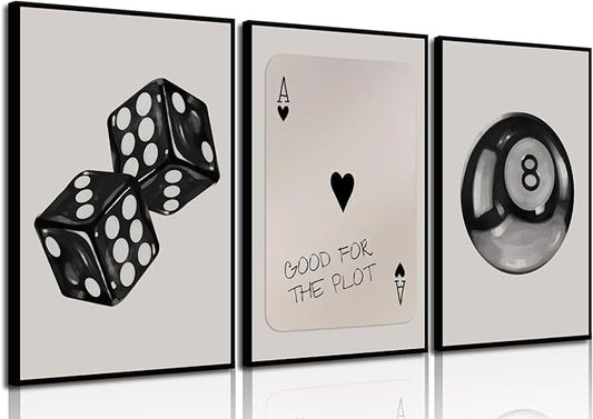 BOKPEN 3Pcs Black and White Poker Dice Wall Art Funky Retro Y2K Trendy Preppy by bokpen
