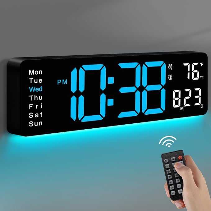 MASHI Digital Wall Clock, Auto-Dimming Wall Clock by MASHI