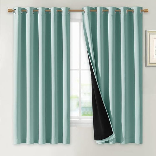 NICETOWN Aqua Blue 100% Blackout Lined Curtains, 2 Thick Layers Completely by NICETOWN