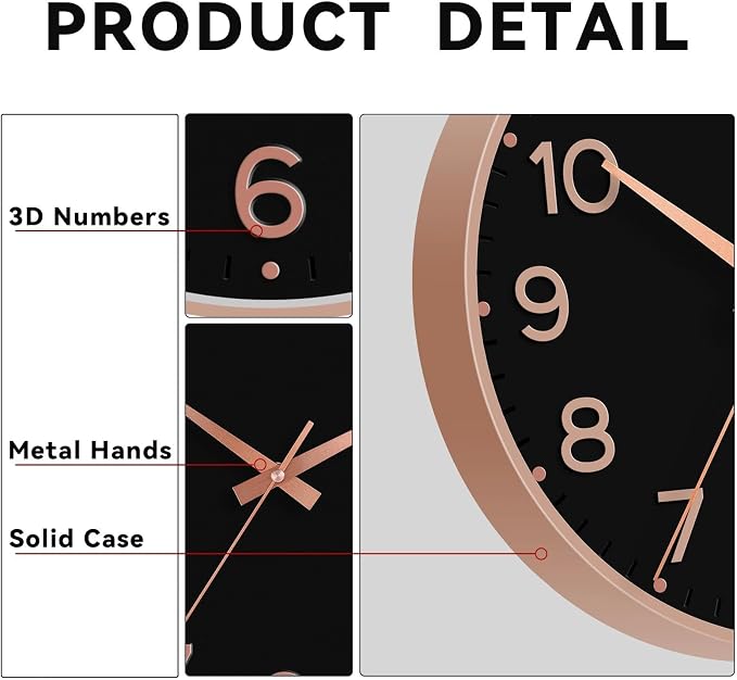 Roymnie Wall Clock 12 Inch Silent Wall Clocks Battery Operated-Modern Non - Image 6