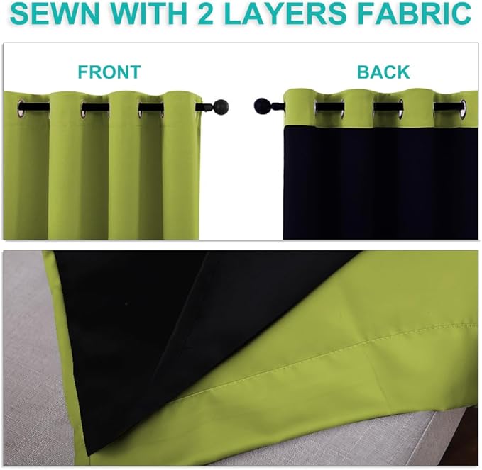 NICETOWN 100% Blackout Window Curtain Panels, Fresh Green, 2 Pieces, 42-inch - Image 5