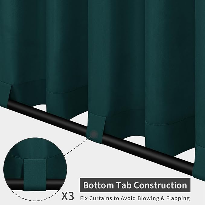 Easy-Going Outdoor Patio Curtains Detachable Tab Top Windproof Weatherproof Curtain for Cabana, Porch, Pergola and Gazebo, Tab Bottom Drape, 2 Panels, 54W x 108L inch, Teal