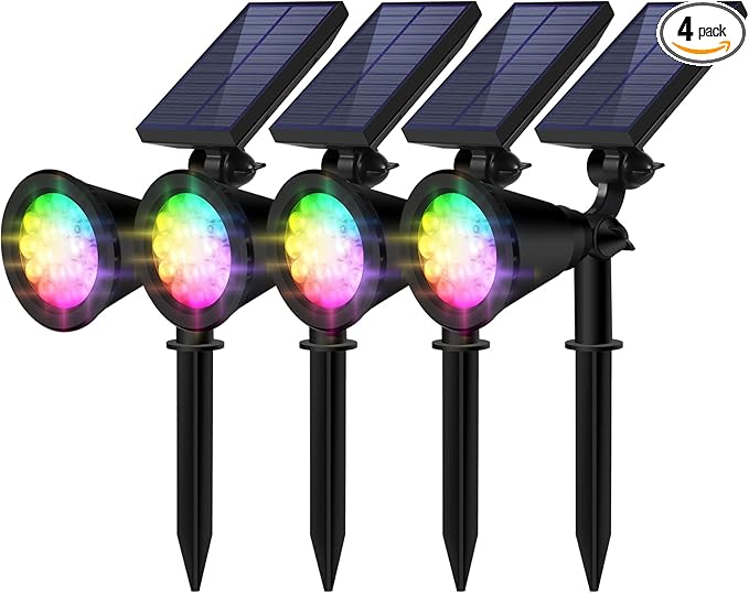 Solar Spot Lights Outdoor Waterproof, 18 LED Solar Powered Landscape Lighting Low Voltage Auto On/Off for Garden, Yard, Tree, Flag, Wall, Pathway, 4 Pack