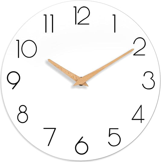 cicininc Wall Clock, 14 Inch Wooden Silent Non-Ticking, Decorative Battery by CICININCOfficial