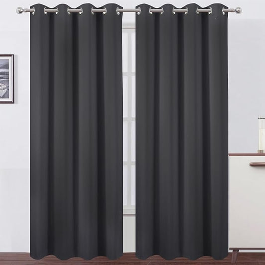 LEMOMO Blackout Curtains 52 x 84 inches Long Dark Grey Curtains Set of 2 Panels by Lemomo