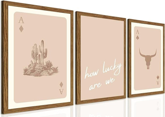 Western Wall Art Set of 3, Vintage Southwestern Cowboy Playing Card Wall Decor by TransformYourWallsElevateYourStyle