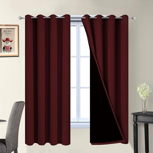 Yakamok 2 Thick Layers Completely Blackout Curtain Panels, Noise Reducing Drapes by Yakamok