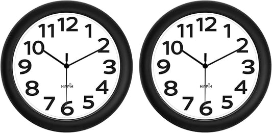 HIPPIH 2 Pack Silent Wall Clock, 10 Inch Non Ticking Quiet Digital Sweep by HIPPIH